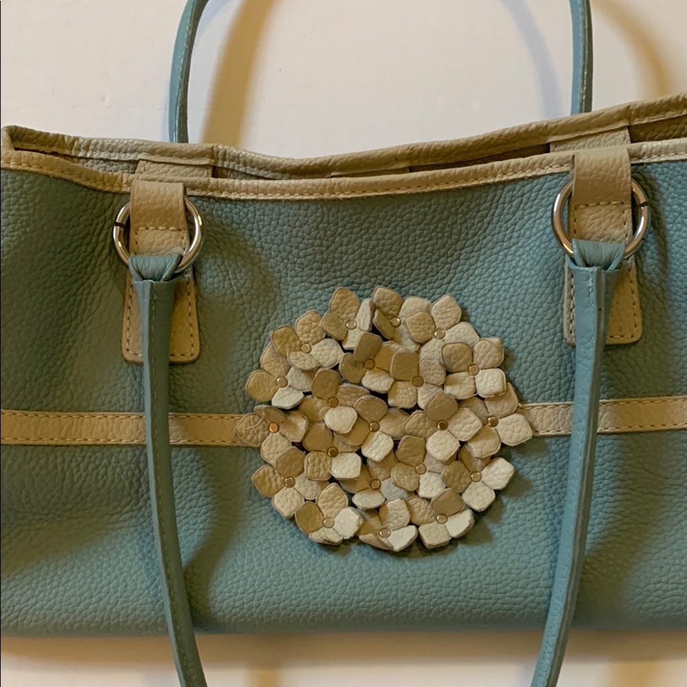 Elegant Blue and cream Shoulder Bag with Textured Embellishment